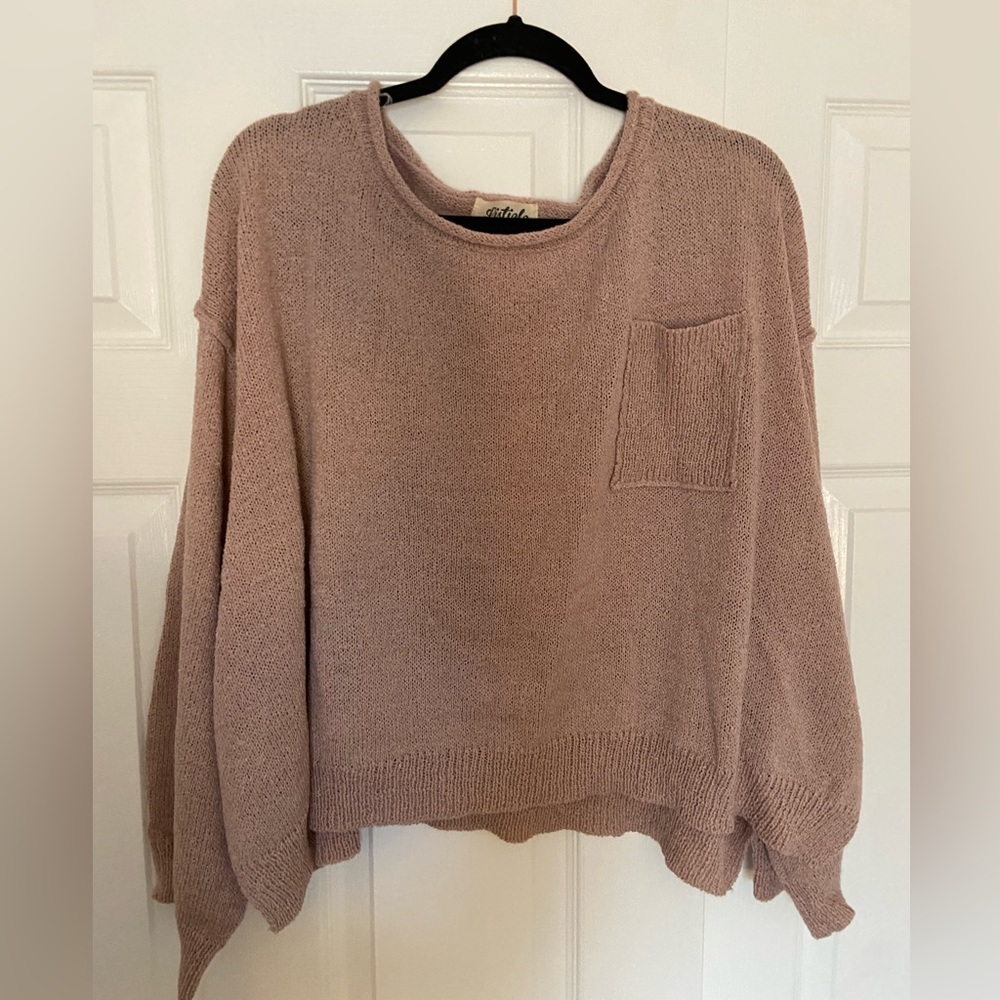 Pink Cropped Knit Oversized Sweater